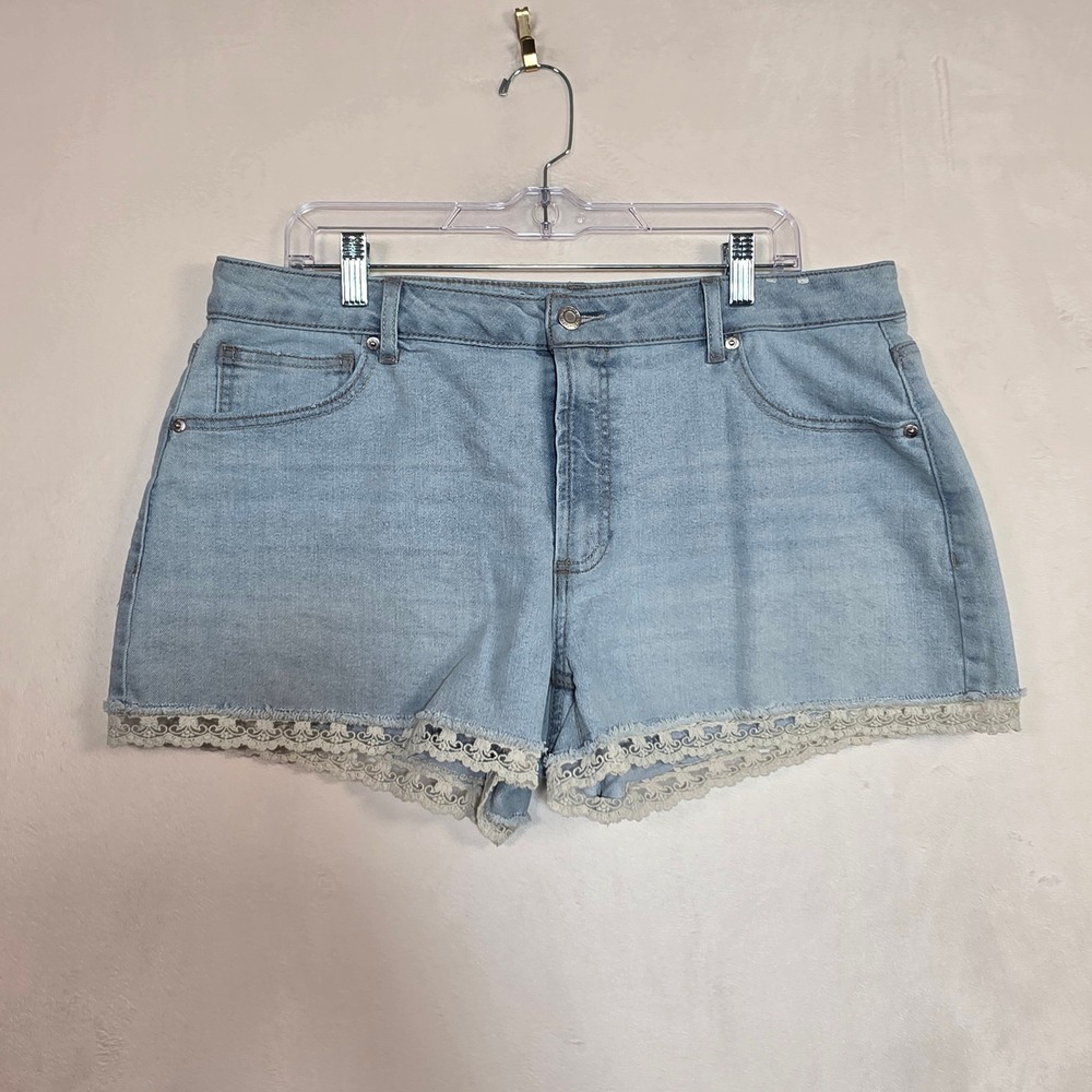 NoBo Denim Shorts Womens 16 Light Blue Boho Crochet Coquette Festival Coastal - Picture 2 of 16